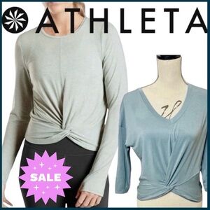 🌞Athleta Blue Twist Front V-Neck Long Sleeve Top (XXS)